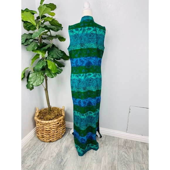 Vintage Olivia Rose Sleeveless Green Floral Maxi Double Slit Short Dress - Picture 6 of 6